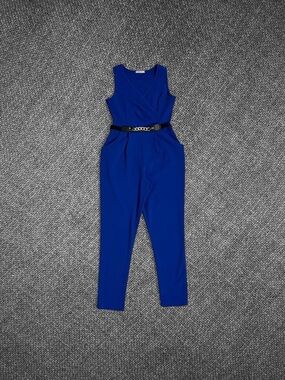 Royal Blue Sleeveless Belted Jumpsuit Papaya M